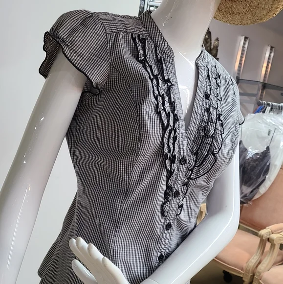 Dynamite Gingham Ruffle Front Top - Picture 7 of 8